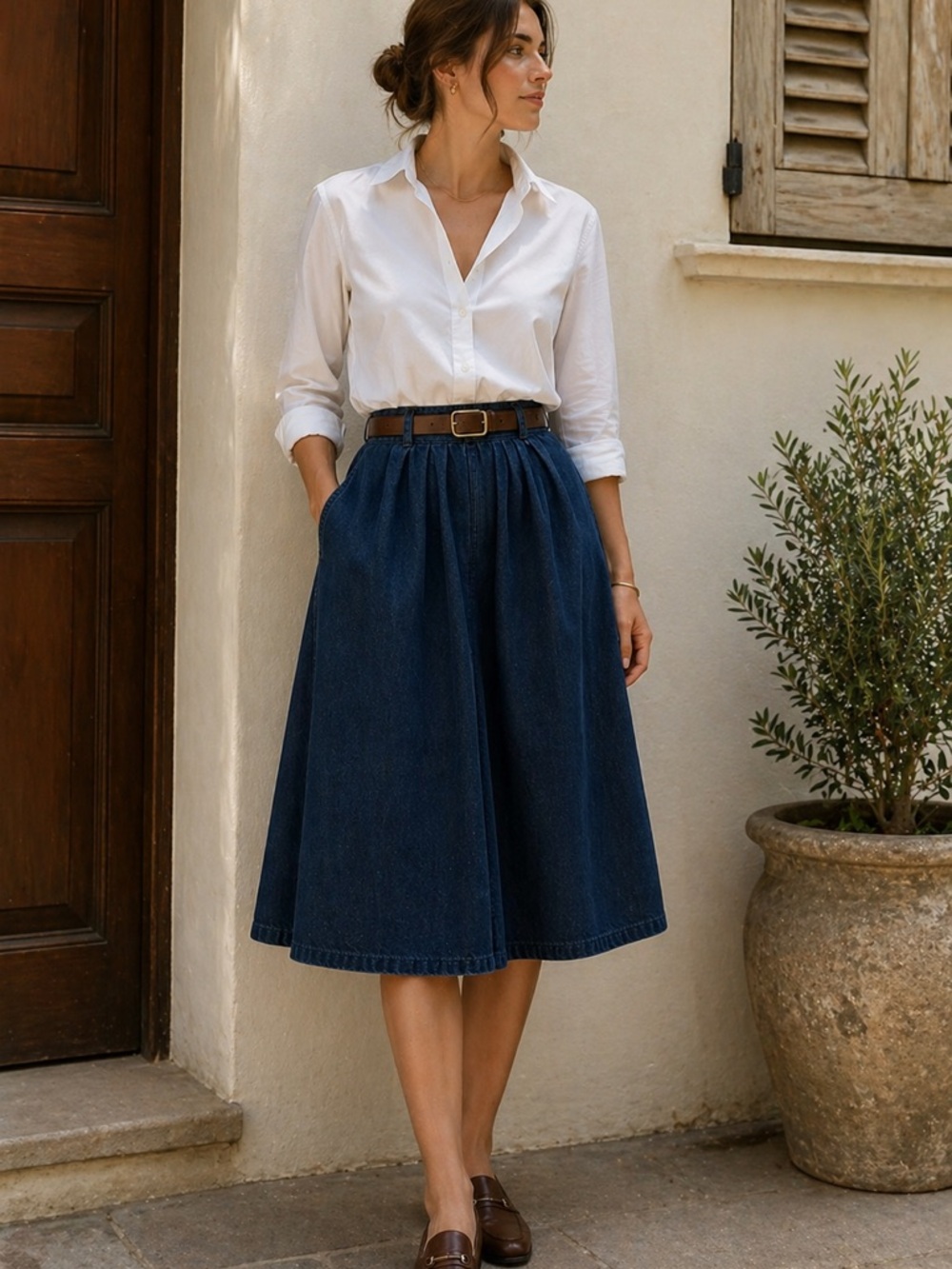 Vintage Calvin Klein Denim Skirt 90s Made USA Pleated A Line 6 Cottagecore